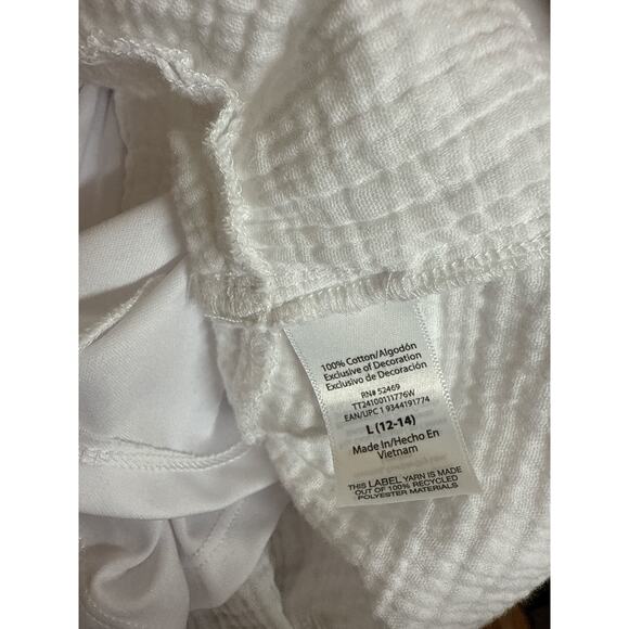 Time and Tru Women Short Sleeve Smocked Double Cloth Mini Dress Size L White NWT - Picture 7 of 7